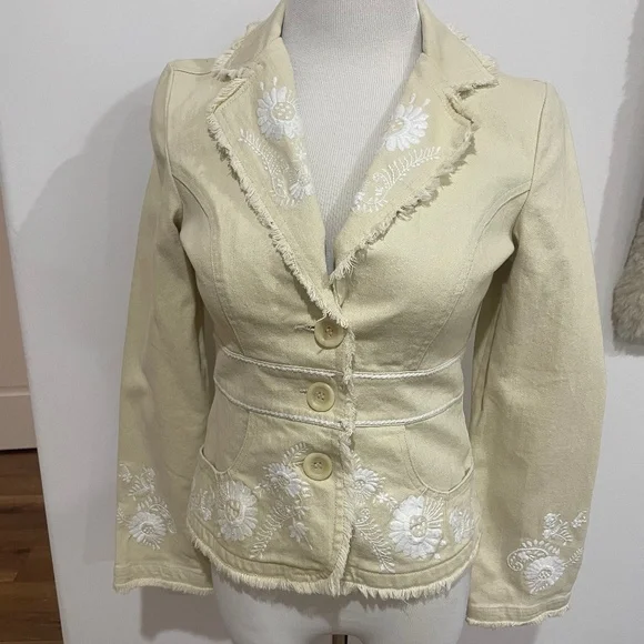 White House Black Market Size 6 Light Tan Embroidered Jacket - Picture 1 of 8